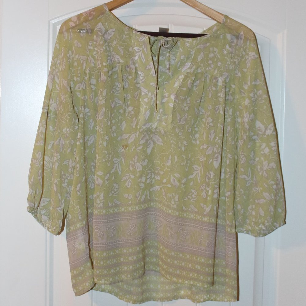 LOFT Tie Neck Blouse - Sz Sm Green/Purple